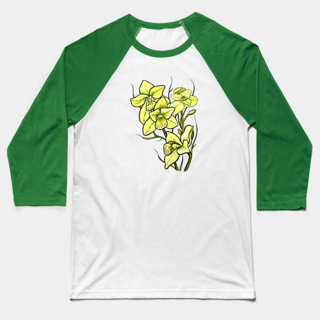 Green Orchid Baseball T-Shirt by Kirsty Topps